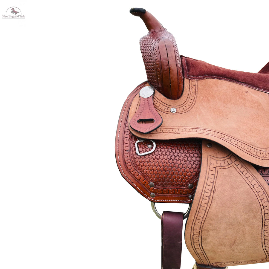 Resistance Western Barrel Horse Saddle Basket Weave Tooled available in 15" 16" 17" 18" NewEngland Tack