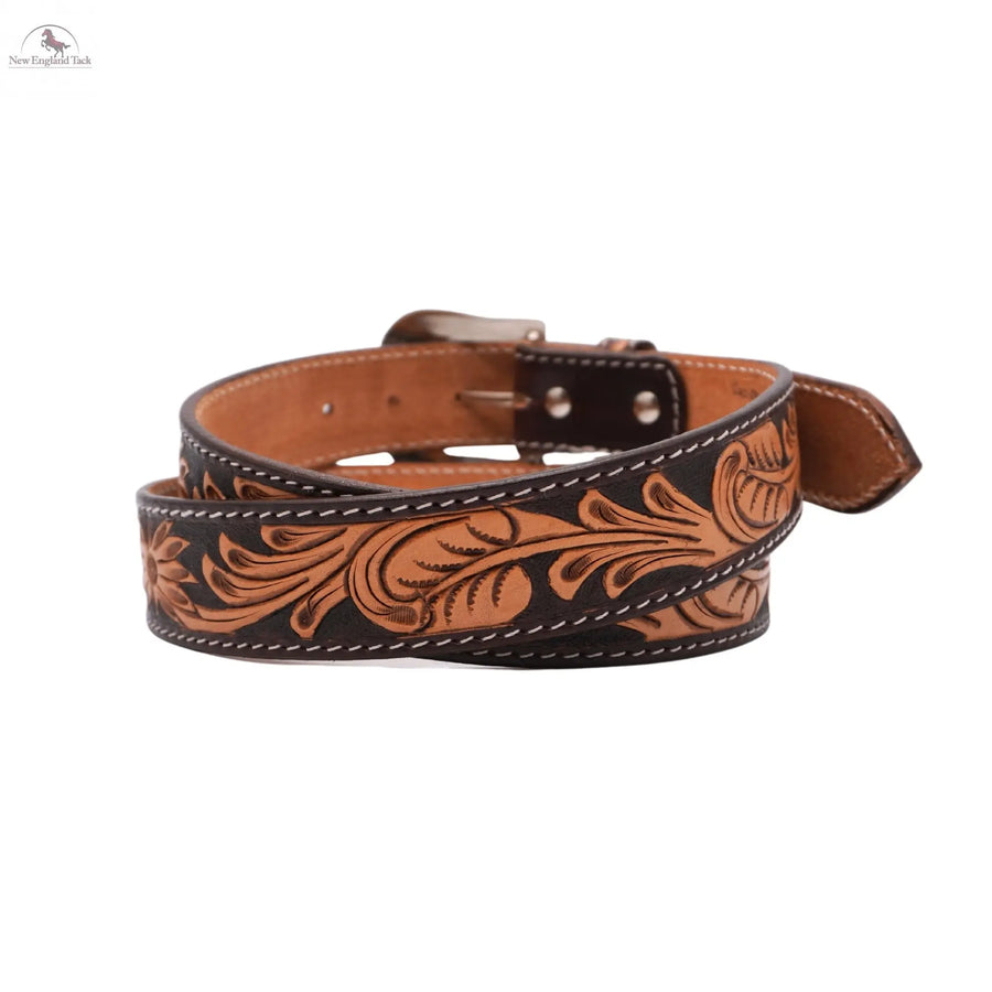 Resistance Western Cowgirl Cowboy Floral Tooled  Argentinian Leather Belt With Black Silver Buckle NewEngland Tack