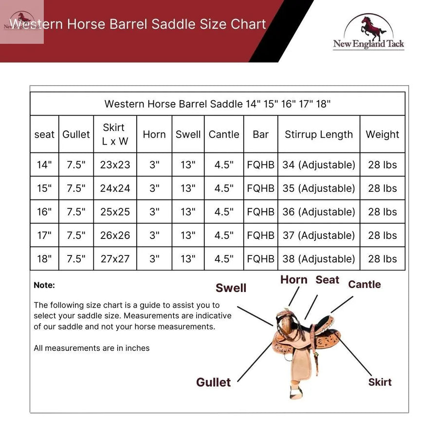 Resistance Western Horse Barrel Saddle Leather 14" 15" 16" 17" With Free Tack set NewEngland Tack