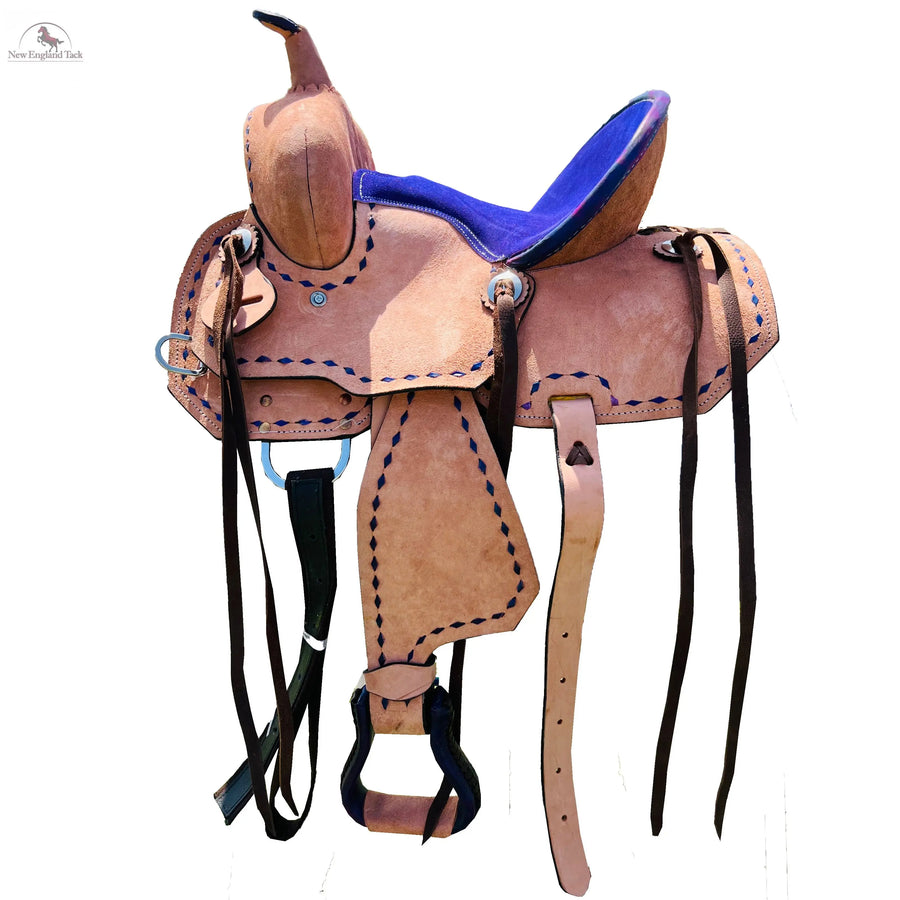 Resistance Western Youth Barrel Horse Roughout Leather Saddle Suede Seat with Brown Laces NewEngland Tack