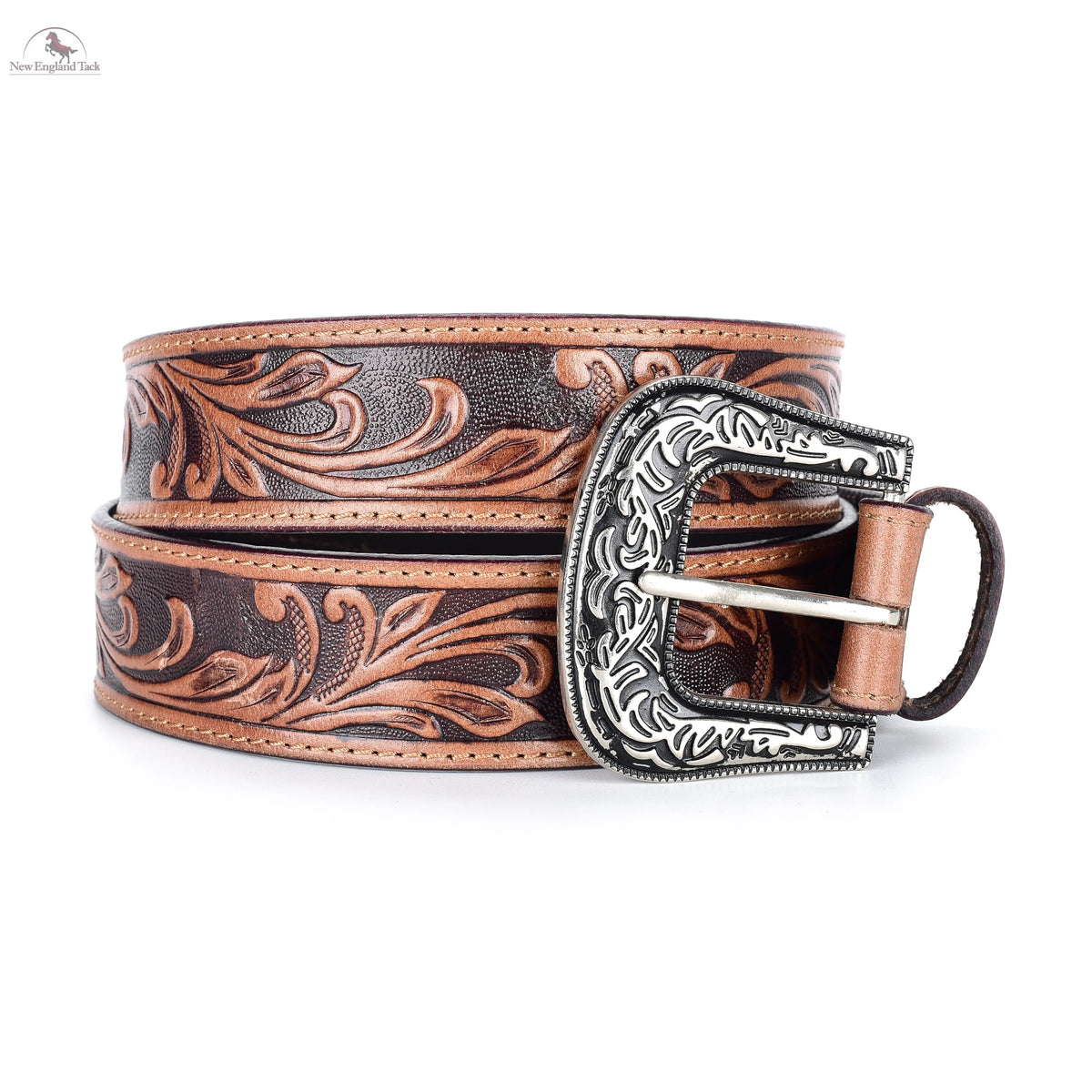 Western Tooled Leather Belt Strap - 1.5" Brown Floral Engraved, Snap-On For Interchangeable Buckles (Size 32) - View #4