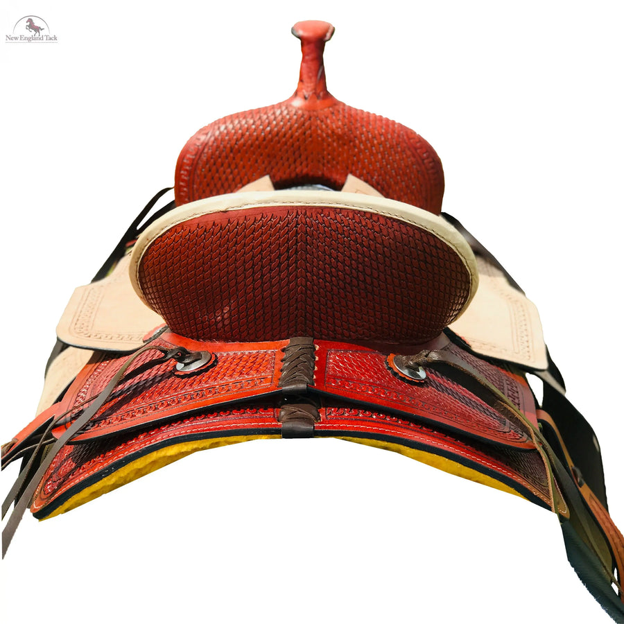 Resistance Youth Double Skirt Basket Weave Tooled Barrel Saddle With Rough Out Seat And Fender Newenglandtack