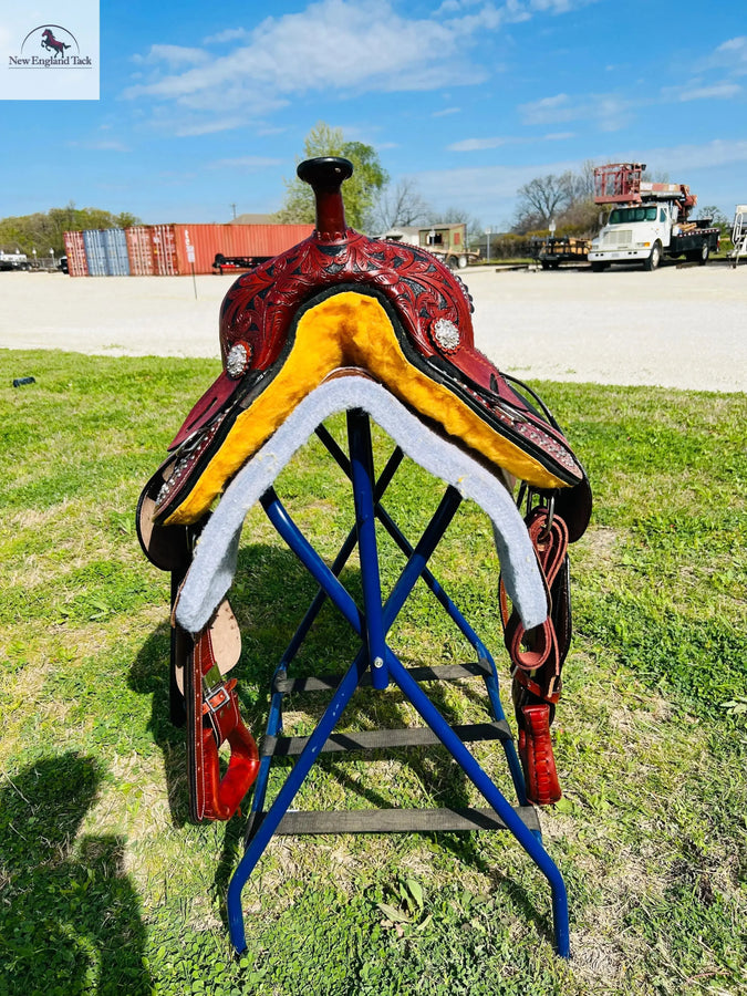 Youth/ Adults Western Pleasure Trail Treeless Leather Horse Saddle Rawhide Cantle NewEngland Tack