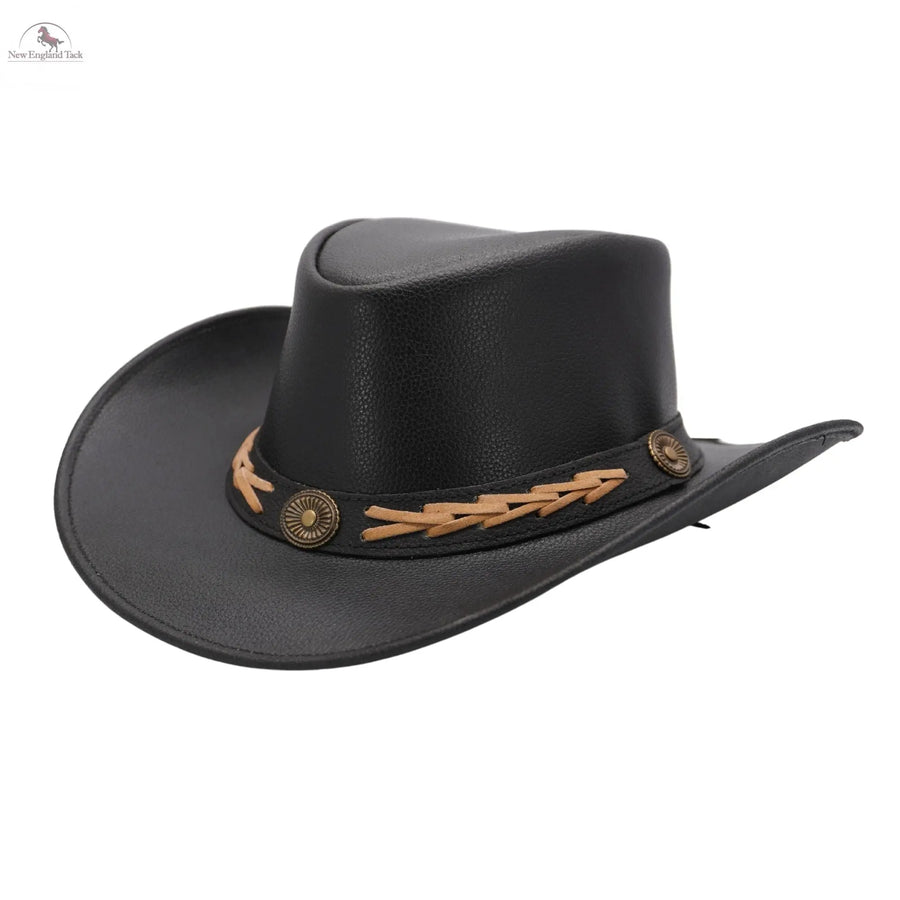 Western Cowboy Hat Grain Cow Leather with Buffalo Conchos Hat Band NewEnglandTack