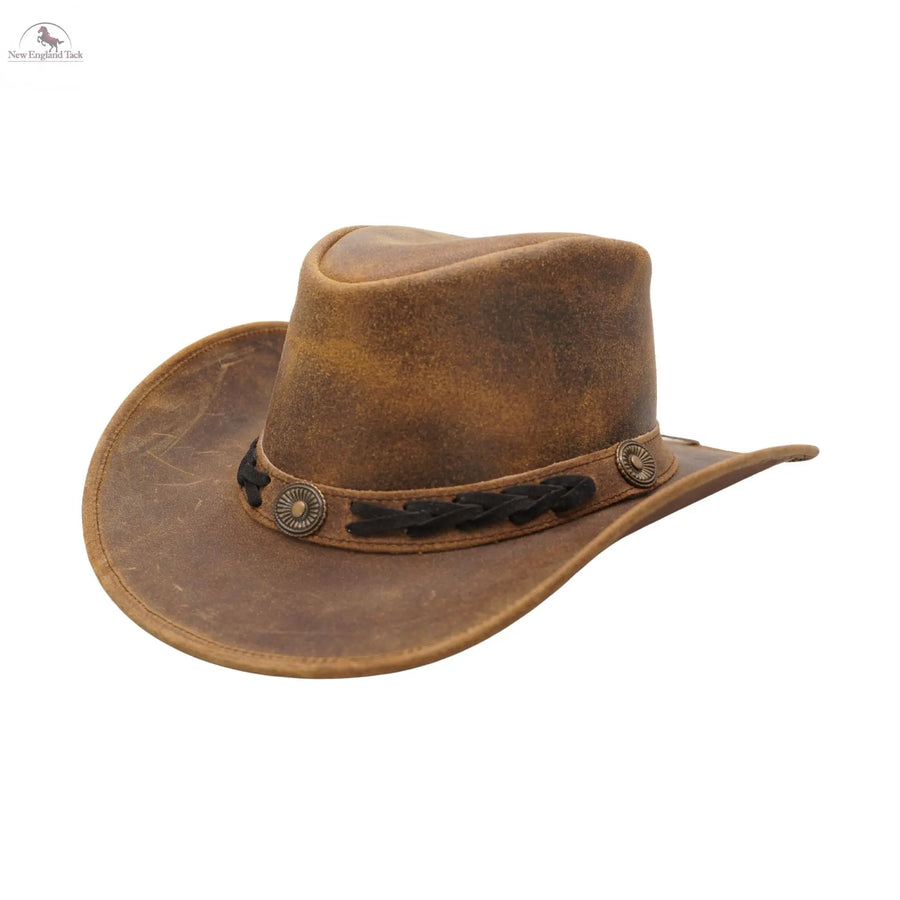 Western Cowboy Hat Grain Cow Leather with Buffalo Conchos Hat Band NewEnglandTack