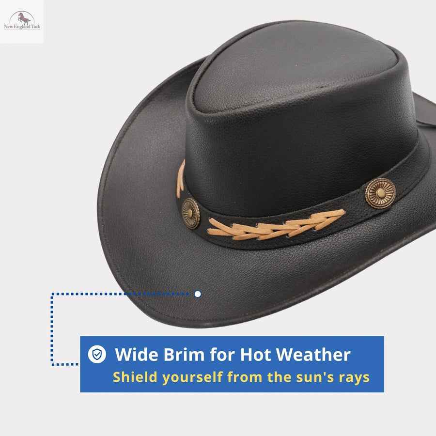 Western Cowboy Hat Grain Cow Leather with Buffalo Conchos Hat Band NewEnglandTack