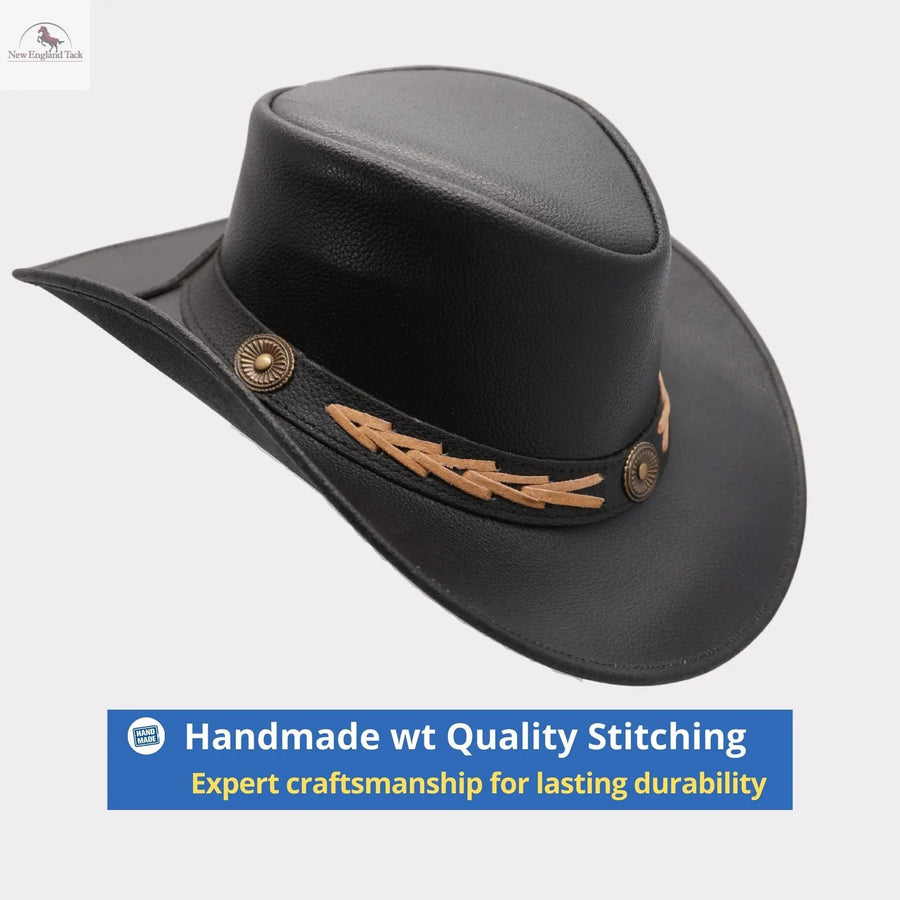 Western Cowboy Hat Grain Cow Leather with Buffalo Conchos Hat Band NewEnglandTack
