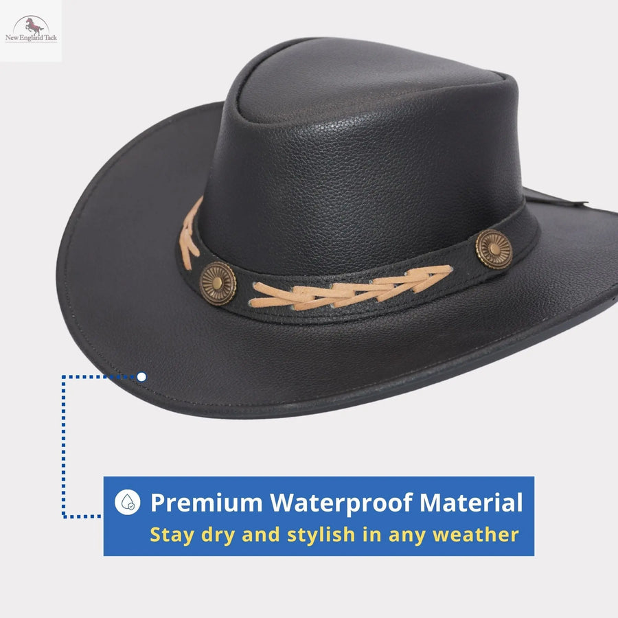 Western Cowboy Hat Grain Cow Leather with Buffalo Conchos Hat Band NewEnglandTack