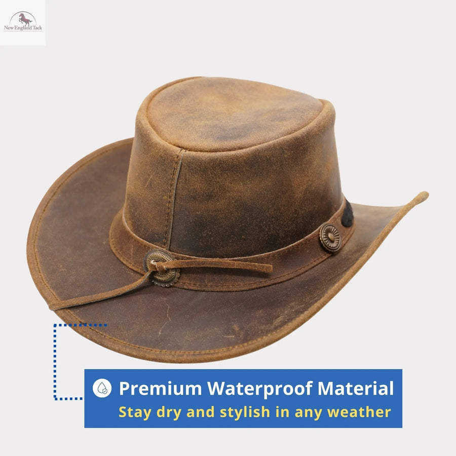 Western Cowboy Hat Grain Cow Leather with Buffalo Conchos Hat Band NewEnglandTack