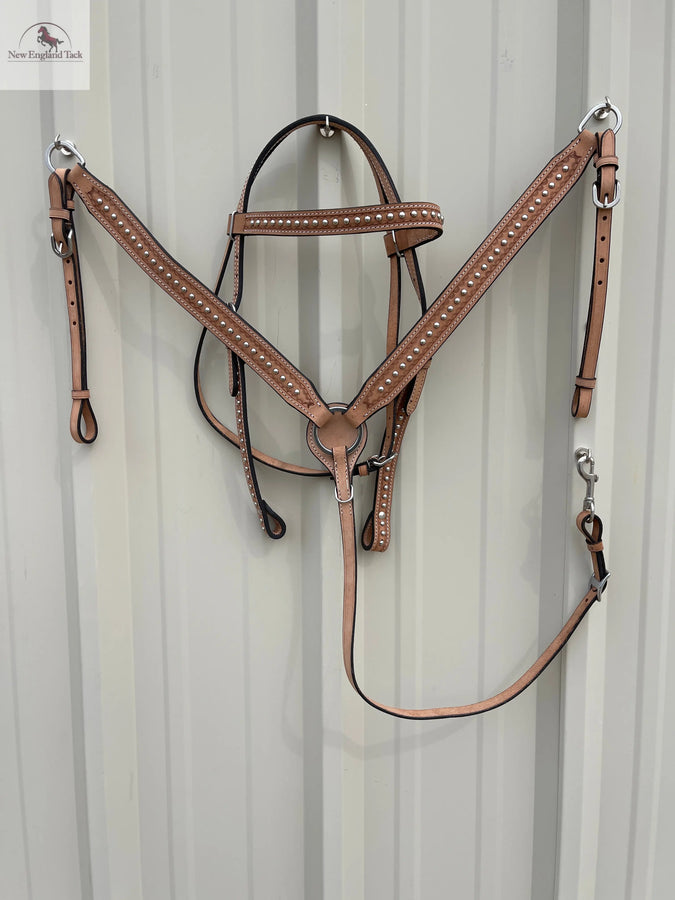 Western Horse Headstall and Breast Collar Set – Genuine Leather, Hand-Tooled with Studded Detailing for Rodeo, Trail & Barrel Racing NewEngland Tack