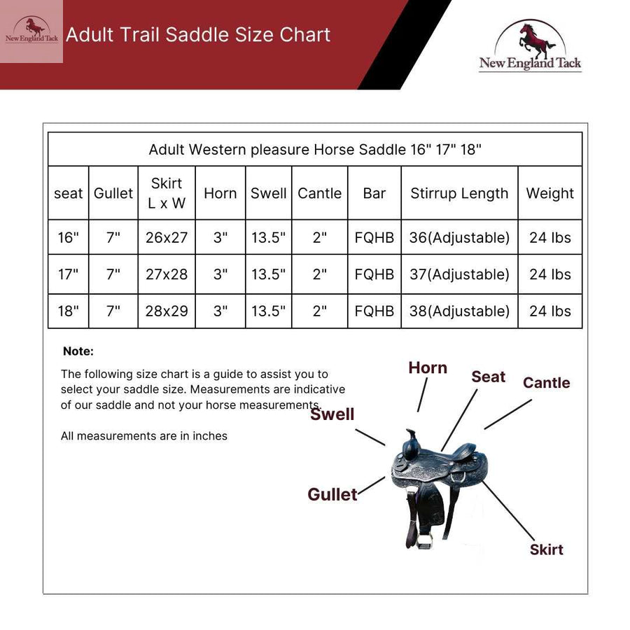 Western Horse Pleasure Saddle - Genuine Leather 16" 17" 18" NewEngland Tack