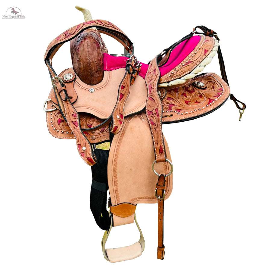 Western Horse Saddle-Barrel Trail Youth-Kids Leather 10"12"13"  With Free Tack set NewEngland Tack