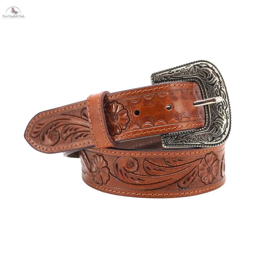 Western Leather Belt - Floral Tooled - Full Grain - Removeable Belt Strap - Cowboy Rodeo NewEngland Tack