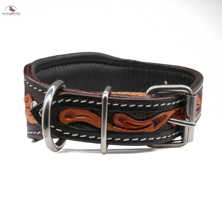 Handcrafted Argentinian Leather Dog Collar with Floral Tooling - Premium Quality NewEngland Tack