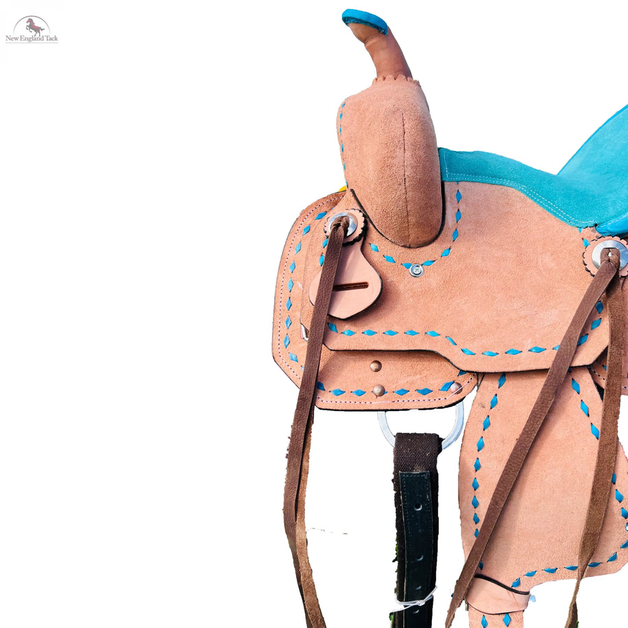Western Youth Barrel Horse Roughout Leather Saddle Suede Seat with Brown Laces NewEngland Tack
