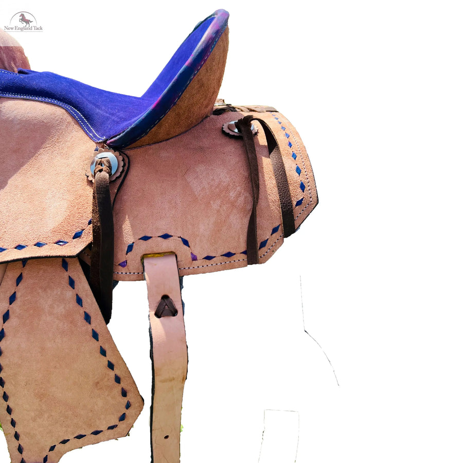 Western Youth Barrel Horse Roughout Leather Saddle Suede Seat with Brown Laces NewEngland Tack