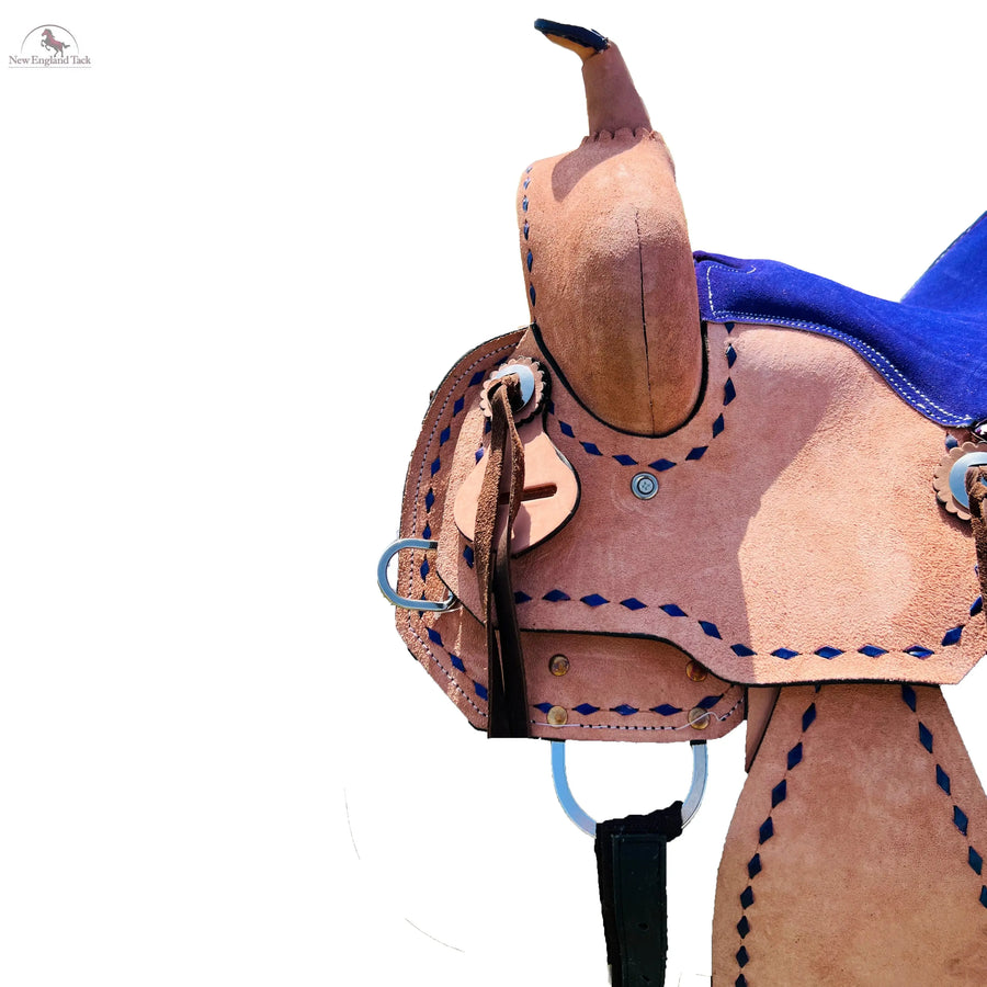 Western Youth Barrel Horse Roughout Leather Saddle Suede Seat with Brown Laces NewEngland Tack