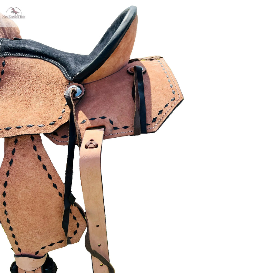 Western Youth Barrel Horse Roughout Leather Saddle Suede Seat with Brown Laces NewEngland Tack