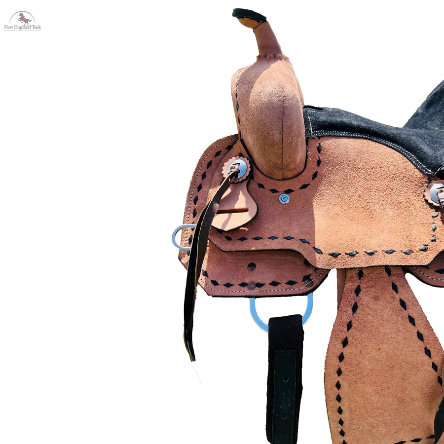 Western Youth Barrel Horse Roughout Leather Saddle Suede Seat with Brown Laces NewEngland Tack