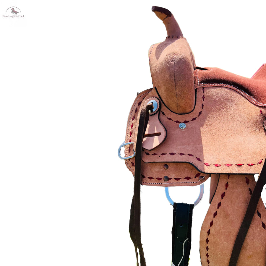 Western Youth Barrel Horse Roughout Leather Saddle Suede Seat with Brown Laces NewEngland Tack
