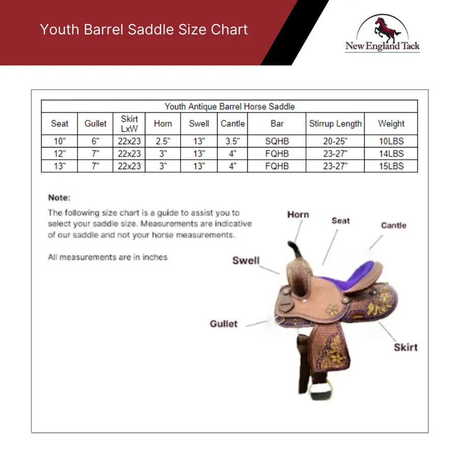 Youth / Pony Single Skirt Western Barrel Saddle With Floral And Basket Weave Tooling NewEngland Tack