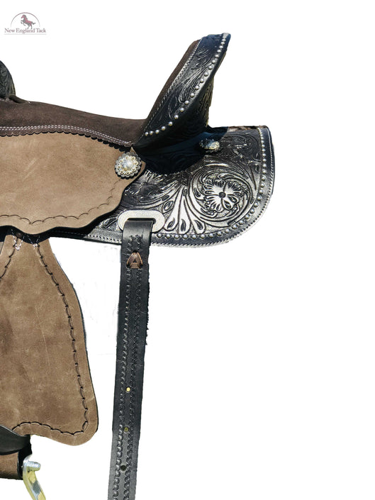 Resistance Youth/Pony Border Tooled Western Barrel Saddle With Floral Tooled Single Skirt NewEngland Tack
