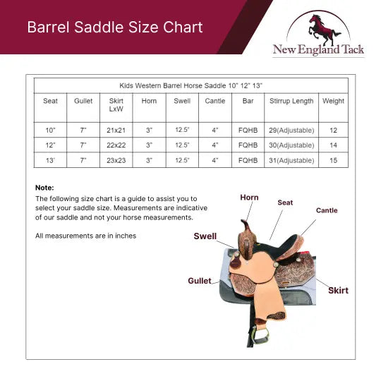 Handmade Western Kids Barrel Saddle | Floral Tooled | Genuine Leather | Premium Quality - NewEngland Tack