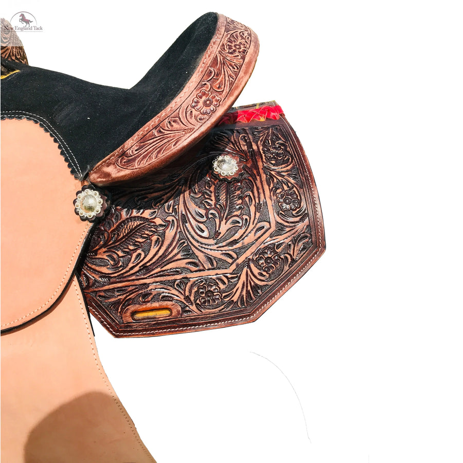 Youth Western Barrel Saddle | Floral Tooled | Genuine Leather | Premium Quality Newenglandtack