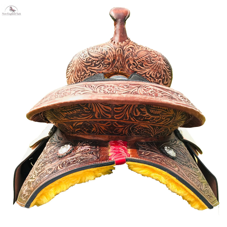 Youth Western Barrel Saddle | Floral Tooled | Genuine Leather | Premium Quality Newenglandtack
