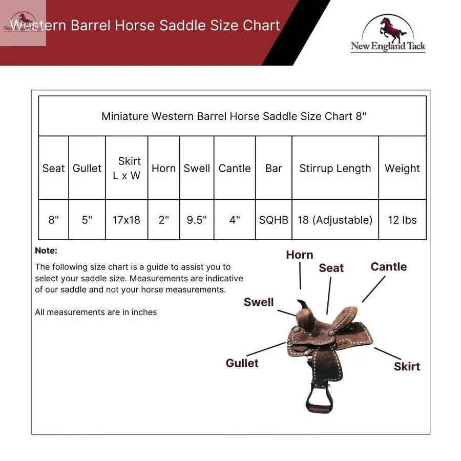 Resistance Mini/pony Rough Out Barrel Style Deep Seat Saddle and Buck Stitch -8 Inch NewEngland Tack