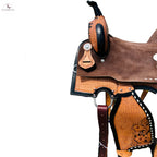 100% Roughout Leather Western Barrel Horse Saddle with Suede Seat, Floral & Basket weave Tooling NewEngland Tack