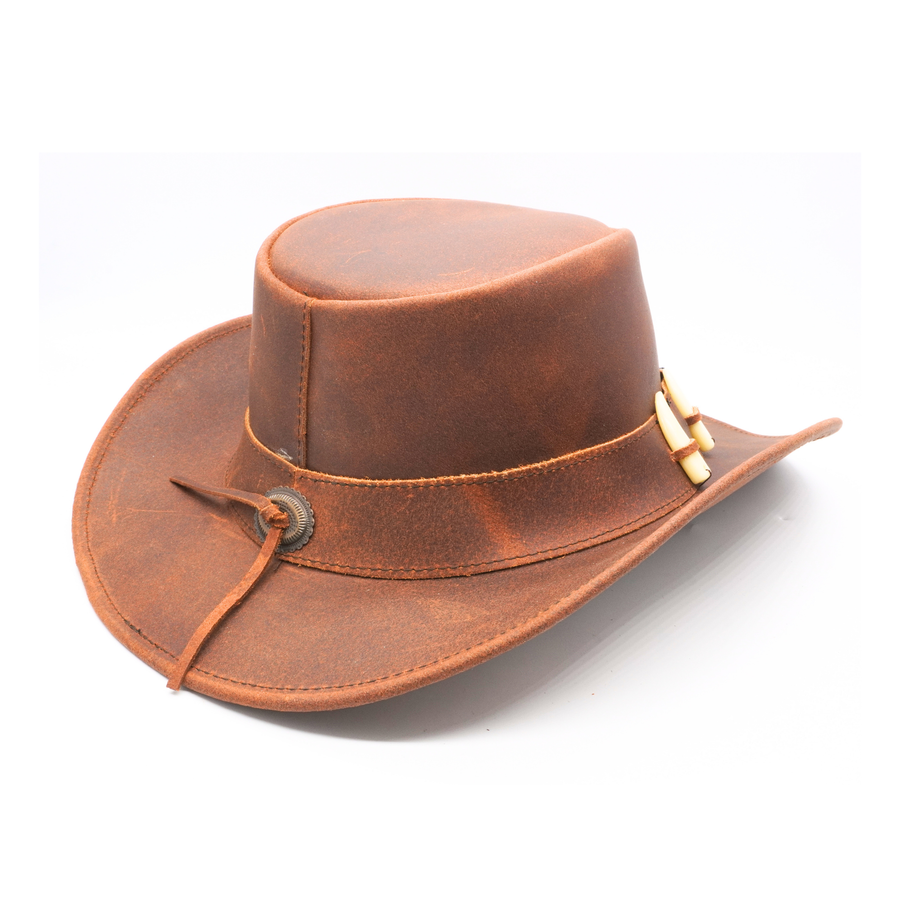 RESISTANCE Australian Leather Hat with Crocodile Band Teeth - Dundee Style | Outback Hat for Men and Women