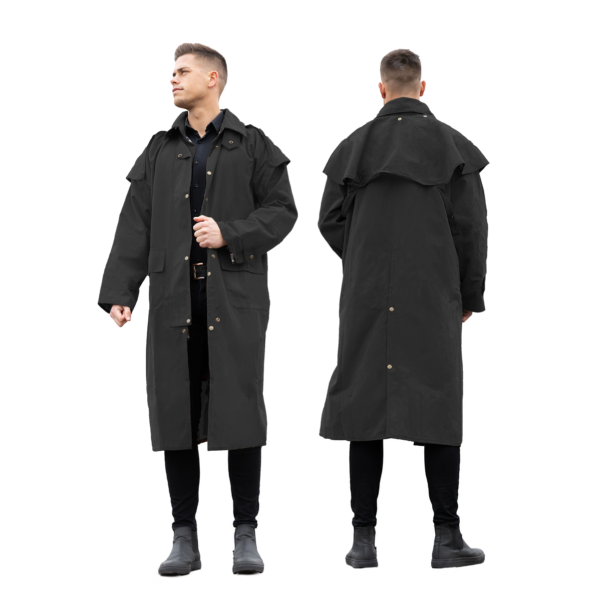 Resistance Western Oilskin Waterproof Duster Coat NewEngland Tack BLACK1