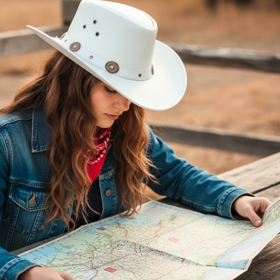 Classic Western Cowboy Hat – Real Cowhide Leather, Unisex, Wide Brim