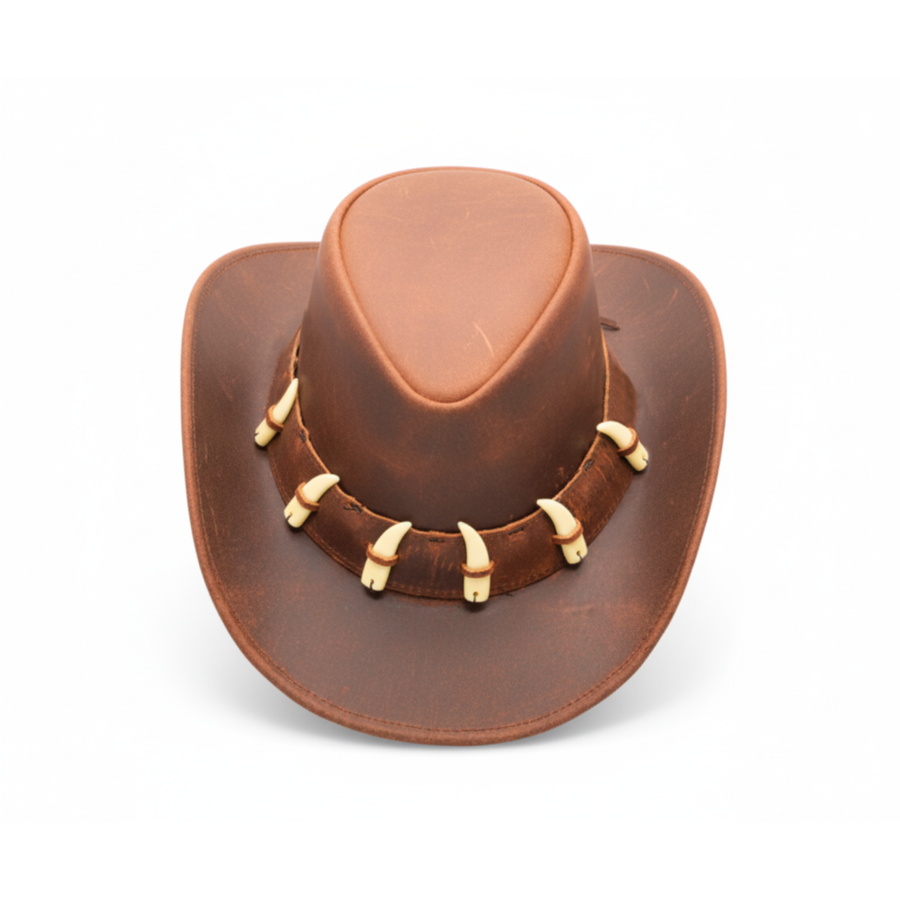 RESISTANCE Australian Leather Hat with Crocodile Band Teeth - Dundee Style | Outback Hat for Men and Women
