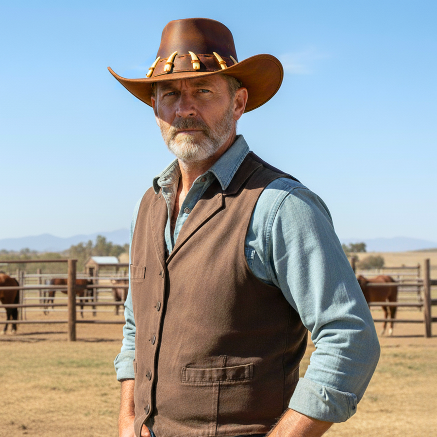 RESISTANCE Australian Leather Hat with Crocodile Band Teeth - Dundee Style | Outback Hat for Men and Women