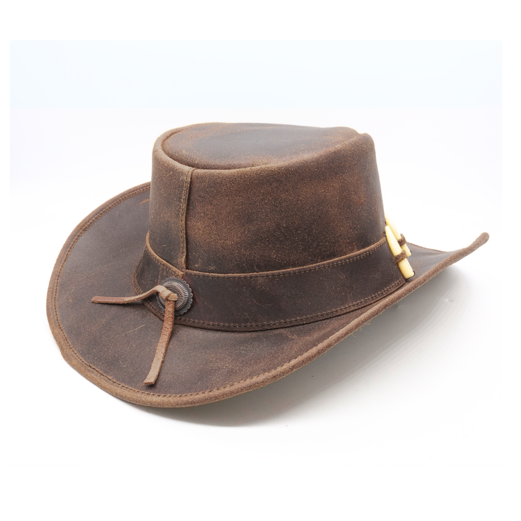 RESISTANCE Australian Leather Hat with Crocodile Band Teeth - Dundee Style | Outback Hat for Men and Women