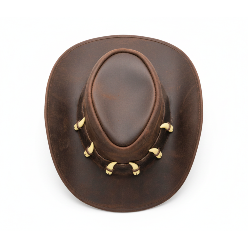 RESISTANCE Australian Leather Hat with Crocodile Band Teeth - Dundee Style | Outback Hat for Men and Women