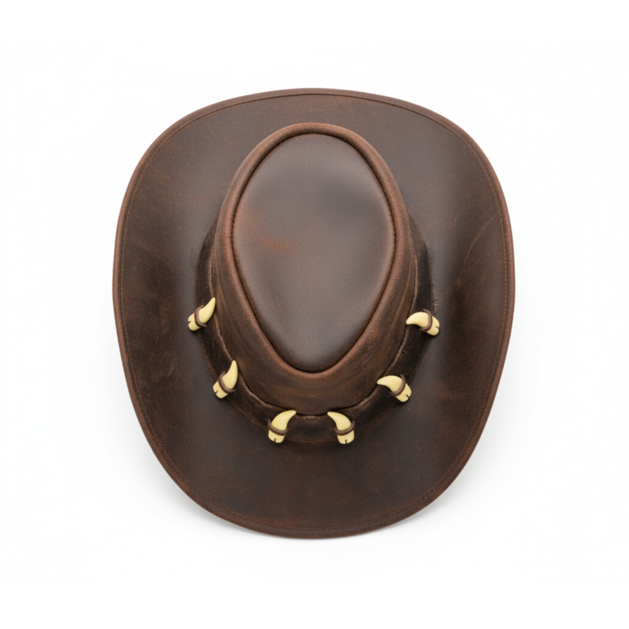 RESISTANCE Australian Leather Hat with Crocodile Band Teeth - Dundee Style | Outback Hat for Men and Women