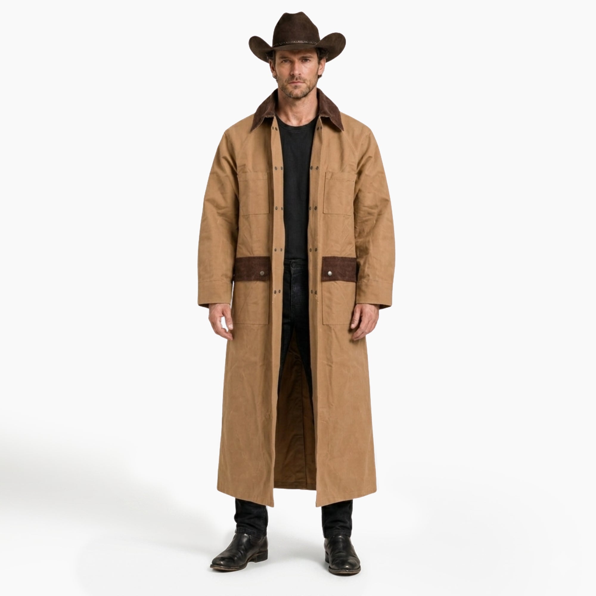 RESISTANCE Western Long Old Cowboy Canvas Jacket - Range wear Canvas Duster Coat