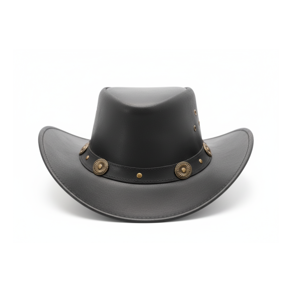 Classic Western Cowboy Hat – Real Cowhide Leather, Unisex, Wide Brim