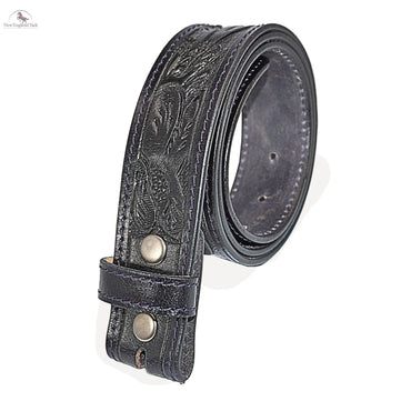 Western Tooled Floral Belt Strap - 1.5" Wide Full Grain Genuine Leather, Brown, 32" Length (Measured To Middle Hole)