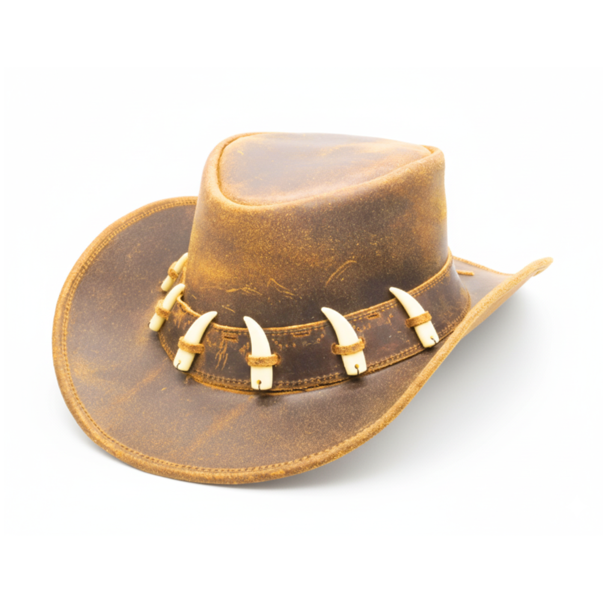 RESISTANCE Australian Leather Hat with Crocodile Band Teeth - Dundee Style | Outback Hat for Men and Women