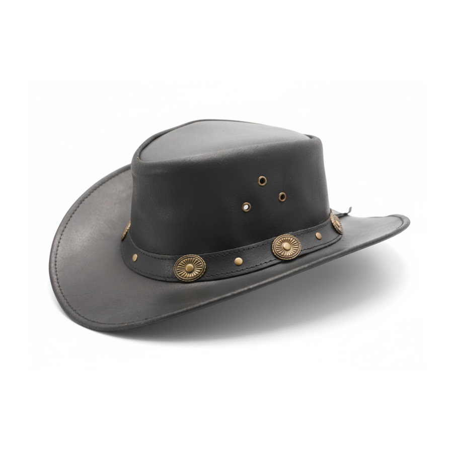 Classic Western Cowboy Hat – Real Cowhide Leather, Unisex, Wide Brim
