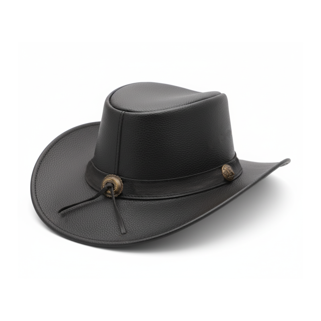 Classic Western Cowboy Hat – Real Cowhide Leather, Unisex, Wide Brim