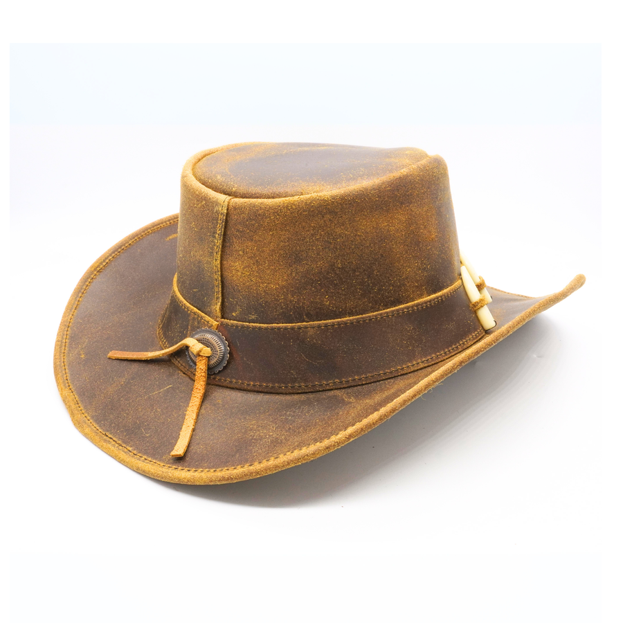 RESISTANCE Australian Leather Hat with Crocodile Band Teeth - Dundee Style | Outback Hat for Men and Women