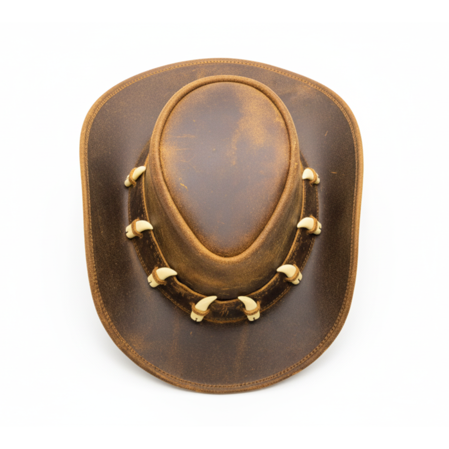 RESISTANCE Australian Leather Hat with Crocodile Band Teeth - Dundee Style | Outback Hat for Men and Women