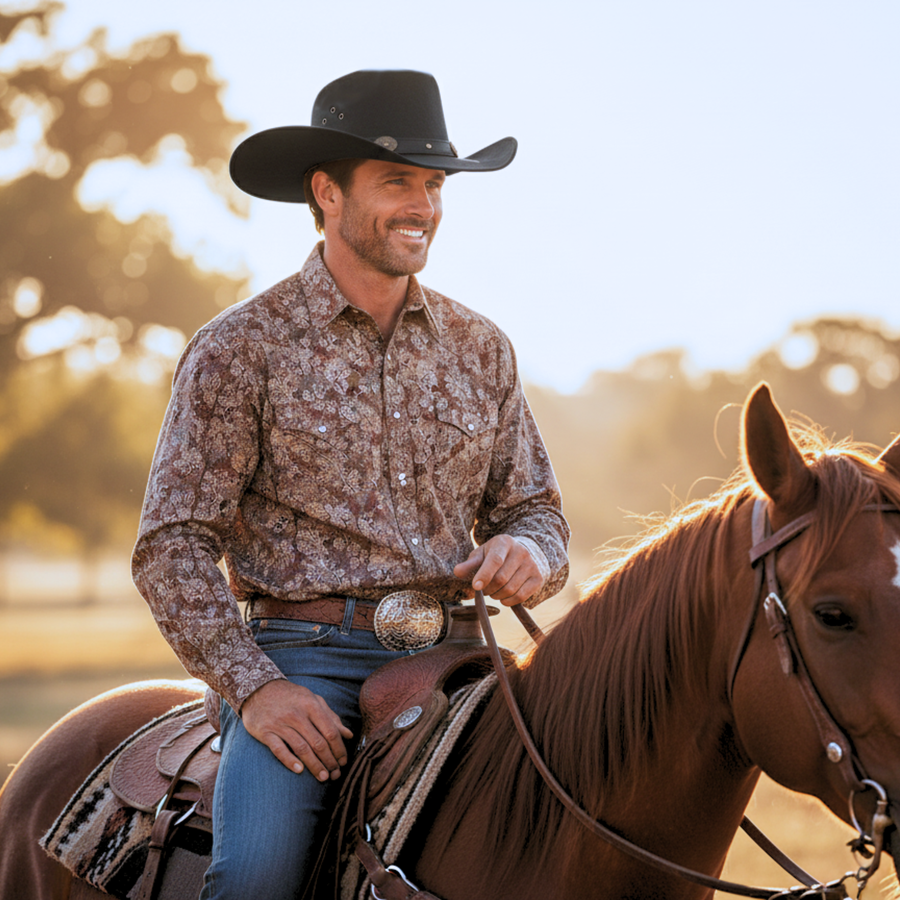 Classic Western Cowboy Hat – Real Cowhide Leather, Unisex, Wide Brim