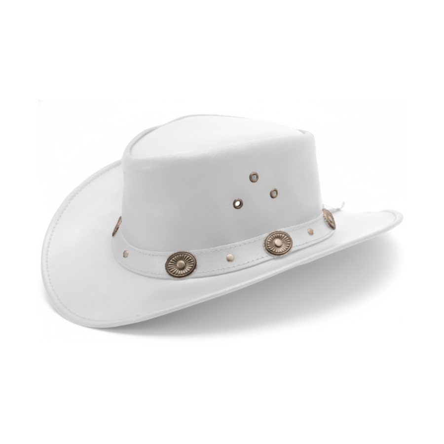 Classic Western Cowboy Hat – Real Cowhide Leather, Unisex, Wide Brim