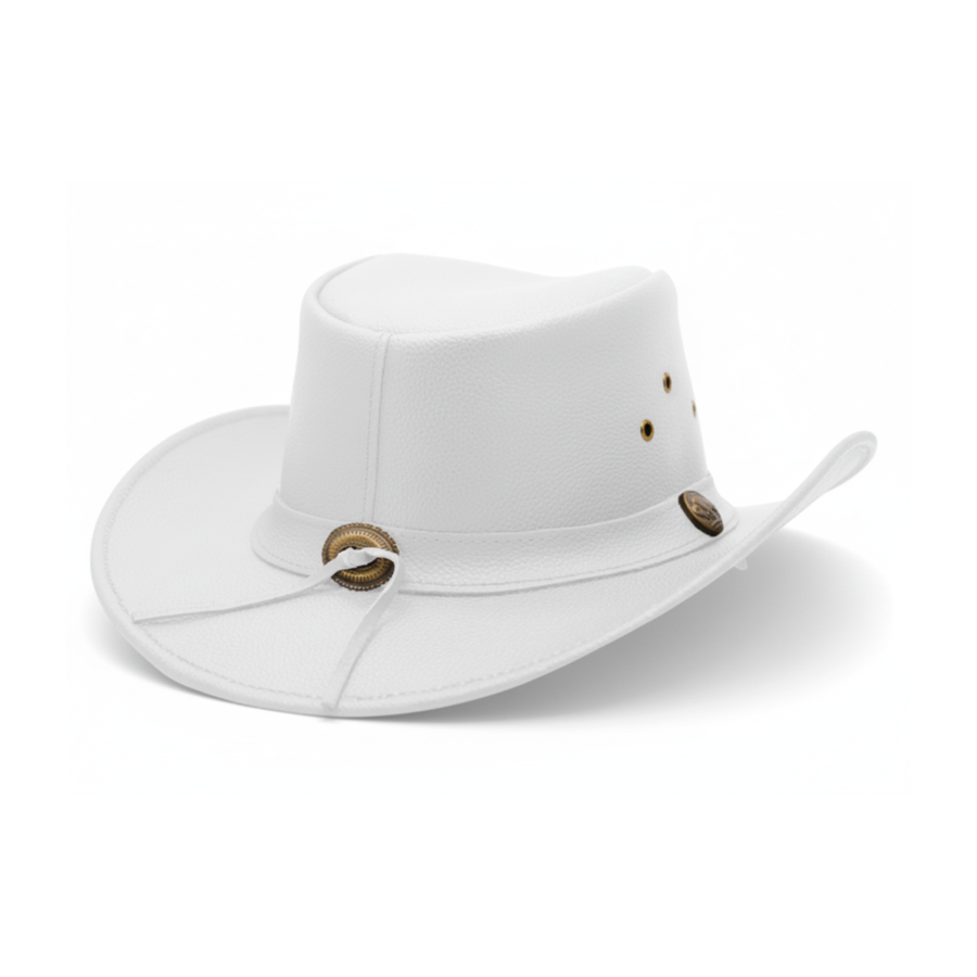 Classic Western Cowboy Hat – Real Cowhide Leather, Unisex, Wide Brim